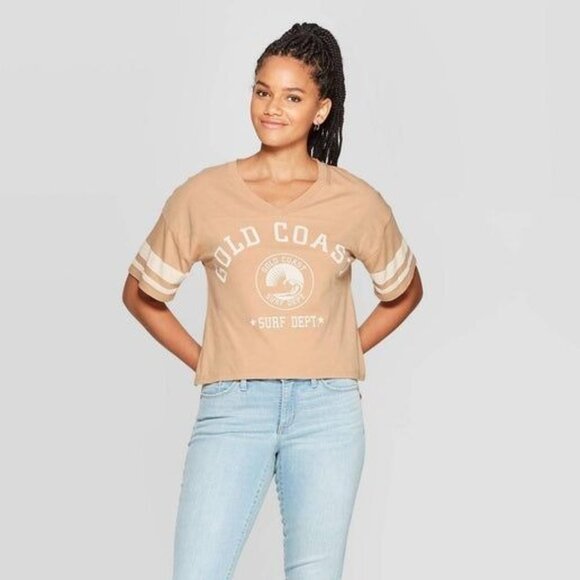 Vintage Gold Coast Surf Dept V-Neck Crop Top - Picture 2 of 5